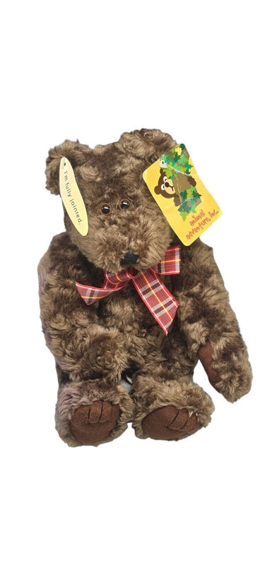 Animal Adventure Brown Plush Teddy Bear w/ Plaid Bow Tie-Fully Jointed 12